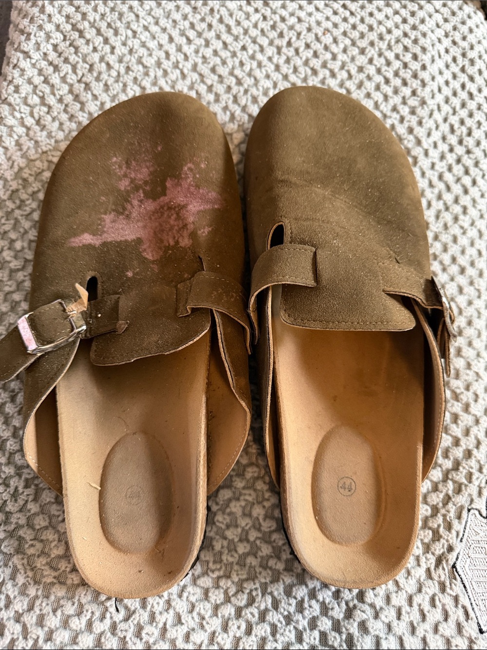 Brown Suede Slip-On Clog Mules with Buckle